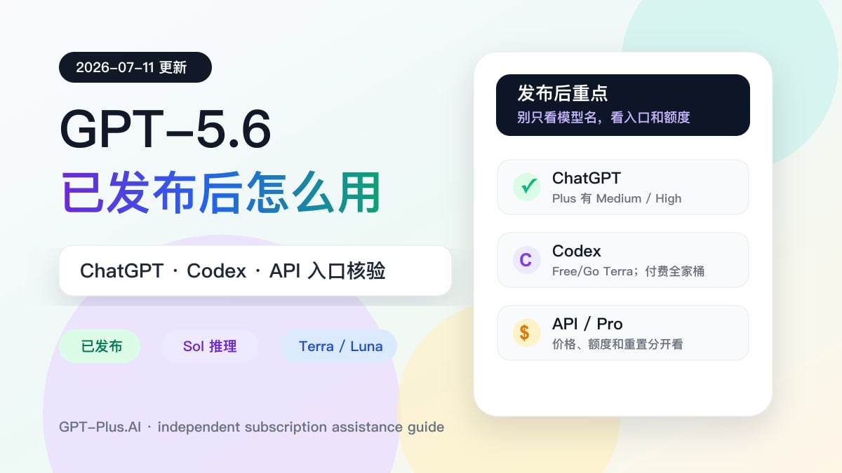 GPT-5.6 已发布后怎么用：ChatGPT、Codex、API、Pro 档位与额度说明